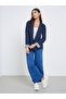 Women Navy Blue Solid Roll Up Sleeve Blazer - 2
