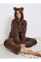 Bear Ears Hooded Contrast Pocket Top and Pyjama Set