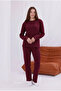 Women's Plum Color Soft Textured Winter Cotton Long Sleeve Comfortable Fit Pajama Set - 5