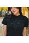 Geometric Linear Face Crystal Stone Printed Cotton Crew Neck T-Shirt Black