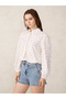 White Balloon Sleeve Printed Crop Shirt - 3