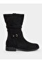 Black Suede Look Buckle Detail Boots - 2