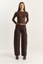 Women's Brown Belt Detailed High Waist Wide Leg Denim Trousers 5298 60283857 - 4