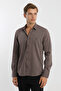 Small Collar Snap Fastener Stretch Fabric Denim Look Long Sleeve Men's Shirt Slim Fit