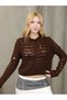 Grody.T Women's Transitional Lace-Like Knit Knitwear Sweater, 100% Cotton Long Sleeve Crop Model Crew Neck - 5