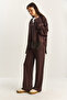 Brown Ribbed Oversize Hooded Zippered Sweat Wide-Leg Pants Set 4038 60283855 - 4