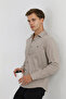 Small Collar Snap Fastener Stretch Fabric Denim Look Long Sleeve Men's Shirt Slim Fit