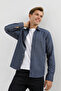 Small Collar Snap Fastener Stretch Fabric Denim Look Long Sleeve Men's Shirt Slim Fit - 6