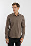 Small Collar Snap Fastener Stretch Fabric Denim Look Long Sleeve Men's Shirt Slim Fit - 5