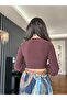 Brown Long Sleeve V-Neck Blouse - 5