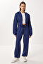 Zippered Fleece-Lined Knitted Top and Bottom Set Ldm0018 Dark Blue - 3