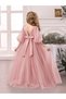 Pink Mesh Lace Detail Balloon Sleeve Dress - 5