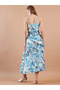 Tropical Print Ruffled Strappy Maxi Dress - 4