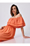Peach Off Shoulder Tiered Midi Dress - 5