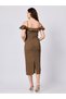 Olive Midi Textured Dress with Ruffle Detail - 3