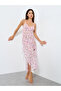 Floral Printed Wired Bra Ruffle Hem Detail Mesh Split Cami Dress with Thong Set