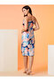 Abstract Printed Cowl Neck Strappy Knee Length Dress - 3