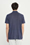 Men's Navy Blue 100% Linen Slim Fit Slim Fit Polo Neck T-Shirt - 5