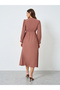 Beige Long Sleeves Buttoned Maxi Dress - 5
