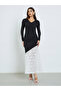 Lace Hem Long Sleeves A-Line Maxi Dress - 2