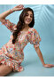 White Floral Printed Puff Sleeves Ruffle Hem Mini Dress - 5