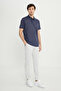 Men's Navy Blue 100% Linen Slim Fit Slim Fit Polo Neck T-Shirt - 2
