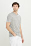 Men's Grey-Ecru 100% Linen Slim Fit Slim Fit Striped Crew Neck T-Shirt - 7