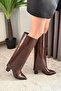 Women's Cosvel Brown Patent Leather Detachable Detailed Boots