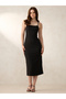 Black Strappy Square Neck Bodycon Dress - 3