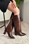 Women's Cosvel Brown Patent Leather Detachable Detailed Boots - 4