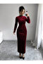 Velvet Look Fitted Waist Long Sleeve Maxi Dress