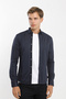 Snap Fastener Long Sleeve Paneled Collar Bottom Button B Printed Shirt - 3