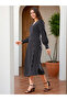 Black Polka Dot Print Long Sleeve Midi Dress - 4