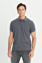 Men's Anthracite Cotton Slim Fit Slim Fit Polo Neck T-Shirt - 3