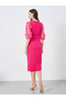 Dark Pink Midi Bodycon Dress with 3/4 Sleeves - 4