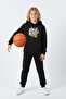 3 İplik Ş Fleece-Lined Kangaroo Pocket Take the Step Print Detailed Boys' Tracksuit Set - 3