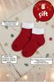 Winter Towel Booties Socks (8 Pairs) Women's Thermal Thick Red - White New Year's Socks - 7