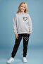 Girl's Heart Printed Crew Neck Tracksuit Set – Black & Grey