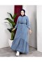 Women's Buttoned Belted Denim Blue Dress - 2
