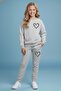 Girl's Heart Printed Crew Neck Tracksuit Set – Black & Grey