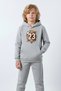 3 İplik Ş Fleece-Lined Boys' Tracksuit Set with Kangaroo Pocket and Basketball Print Detail - 2