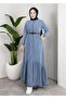 Women's Buttoned Belted Denim Blue Dress