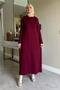 Şölen Scarf Knitwear Dress Burgundy - 5