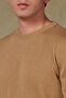 Suave Knitted Fabric Cotton Modern Fit Beige Crew Neck Men's Plain Knitwear - 2
