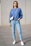 Women's Blue Crew Neck Cotton Long Sleeve Relaxed Fit Sweatshirt - Women's Sweatshirt - 2