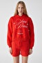 Tacna Women's Hooded Long Sleeve Oversize Red Sweatshirt - 3