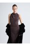 Özmarka New Season Flowy Neckline Gathered Crepe Dress - 3