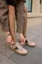 Cori̇a Women's Beige Green Ga Paneled Leather Lace-Up Sneaker - 3