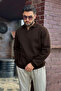 Men's Dark Brown Polo Collar Cotton Soft Thick Fabric Oversized Sweatshirt - 2