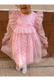 Baby Girls Children's Starry Tulle Long Sleeve Combed Cotton Lined Birthday Special Occasion Party Eid Dress - 7
